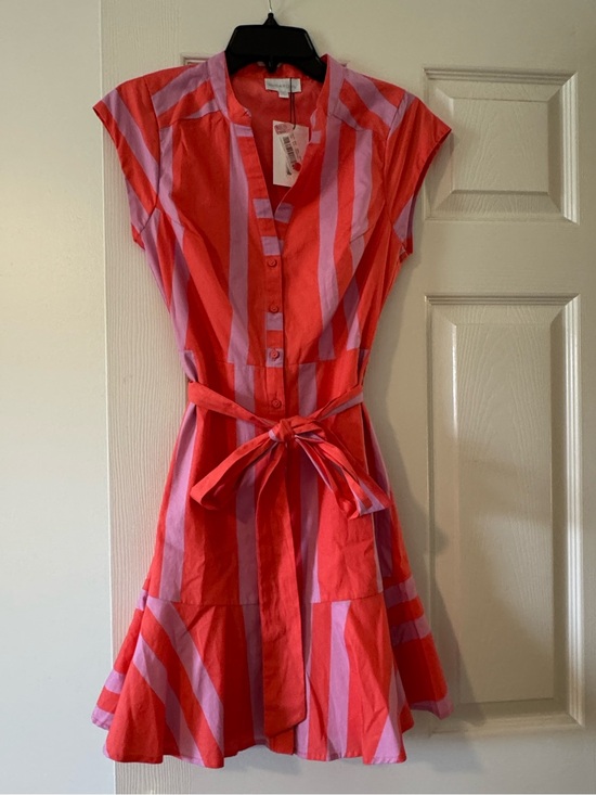 Sugarlips Dresses & Skirts - Sugarlips Coral Red & Light Pink Striped Button Tie-Waist Dress